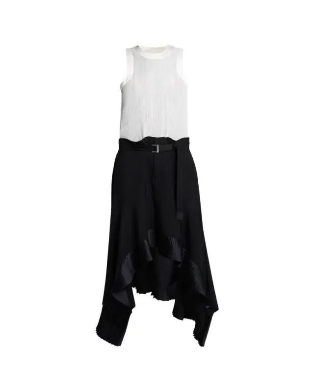 Mixed-Media Sleeveless Handkerchief Maxi Dress