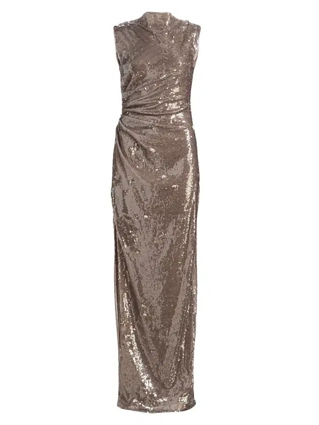 Women's Sequined Ruched Slip Gown - Oat
