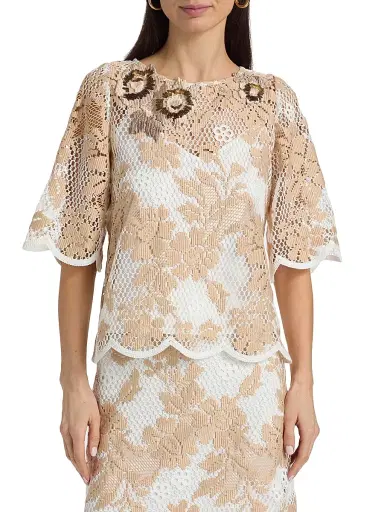Ungaro Women's Wren Floral Lace Blouse - Natural Multi - Size XXL | Thumbnail 3 Ungaro Women's Wren Floral Lace Blouse - Natural Multi - Size XXL | Thumbnail 3