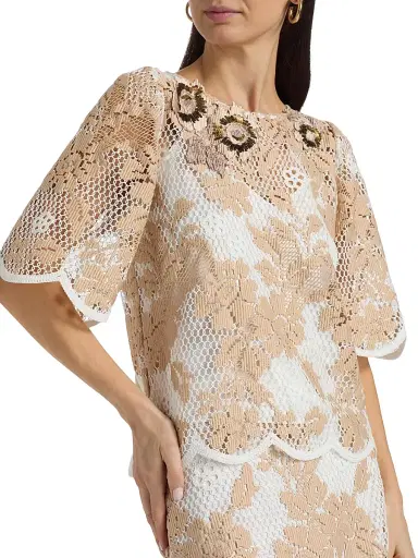 Ungaro Women's Wren Floral Lace Blouse - Natural Multi - Size XXL | Thumbnail 6 Ungaro Women's Wren Floral Lace Blouse - Natural Multi - Size XXL | Thumbnail 6