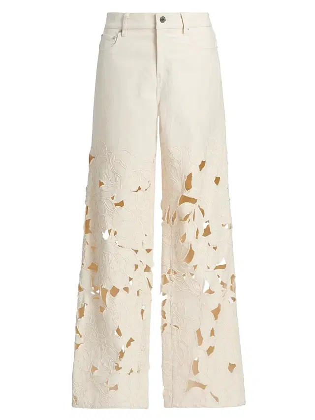 Women's Betty Floral Cut Out Straight-Leg Jeans - Marshmallow