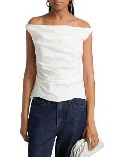 Simkhai Women's Maisel Cotton-Blend Draped Top - White - Size 8 | Thumbnail 3