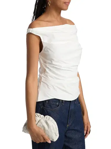 Simkhai Women's Maisel Cotton-Blend Draped Top - White - Size 8 | Thumbnail 4