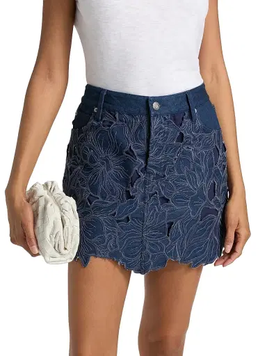 Simkhai Women's Winnie Floral-Appliqué Denim Miniskirt - Imperial - Size 29 | Thumbnail 3 Simkhai Women's Winnie Floral-Appliqué Denim Miniskirt - Imperial - Size 29 | Thumbnail 3
