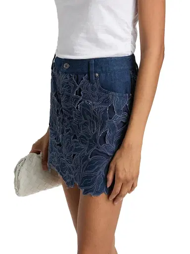 Simkhai Women's Winnie Floral-Appliqué Denim Miniskirt - Imperial - Size 29 | Thumbnail 4 Simkhai Women's Winnie Floral-Appliqué Denim Miniskirt - Imperial - Size 29 | Thumbnail 4