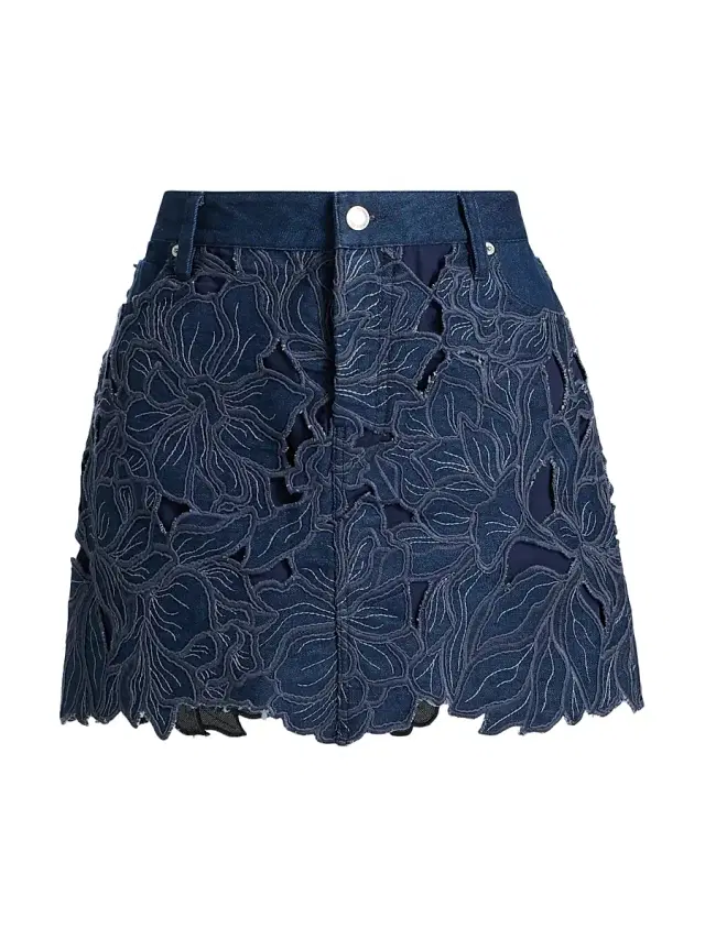 Women's Winnie Floral-Appliqué Denim Miniskirt - Imperial