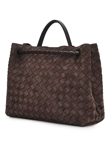 Bottega Veneta Women's Andiamo Medium Intrecciato Suede Top Handle Bag - Fondant Brass | Thumbnail 3 Bottega Veneta Women's Andiamo Medium Intrecciato Suede Top Handle Bag - Fondant Brass | Thumbnail 3