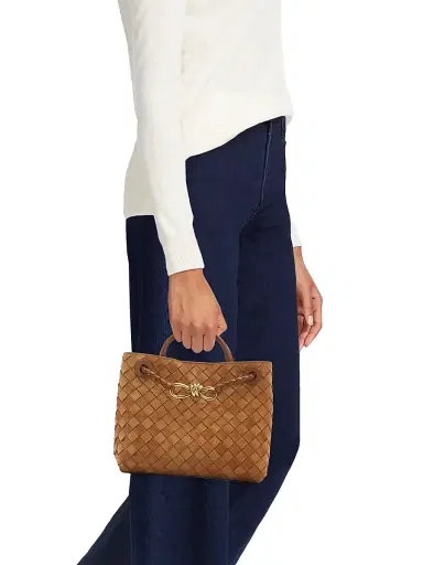 Bottega Veneta Women's Andiamo Small Intrecciato Suede Top Handle Bag - Amber | Thumbnail 2