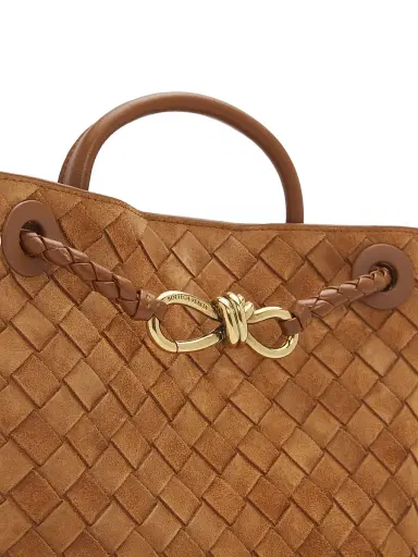 Bottega Veneta Women's Andiamo Small Intrecciato Suede Top Handle Bag - Amber | Thumbnail 5