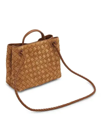 Bottega Veneta Women's Andiamo Small Intrecciato Suede Top Handle Bag - Amber | Thumbnail 6