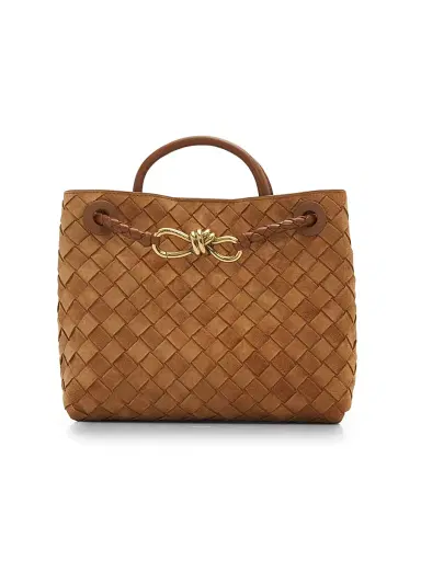 Bottega Veneta Women's Andiamo Small Intrecciato Suede Top Handle Bag - Amber | Thumbnail 1