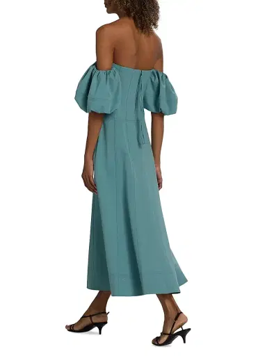 Ulla Johnson Women's Ninia Off-the-Shoulder Midi-Dress - Ocean | Thumbnail 5 Ulla Johnson Women's Ninia Off-the-Shoulder Midi-Dress - Ocean | Thumbnail 5