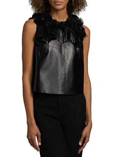 Ulla Johnson Women's Marlowe Floral Appliqué Leather Top | Thumbnail 3 Ulla Johnson Women's Marlowe Floral Appliqué Leather Top | Thumbnail 3