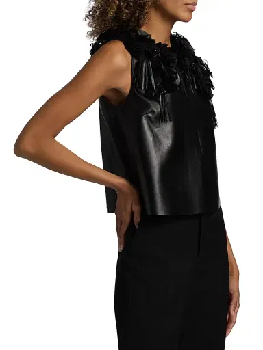 Ulla Johnson Women's Marlowe Floral Appliqué Leather Top | Thumbnail 4 Ulla Johnson Women's Marlowe Floral Appliqué Leather Top | Thumbnail 4