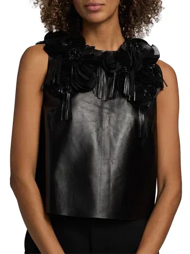 Ulla Johnson Women's Marlowe Floral Appliqué Leather Top | Thumbnail 6 Ulla Johnson Women's Marlowe Floral Appliqué Leather Top | Thumbnail 6