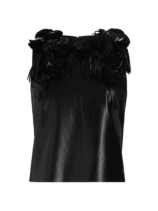 Women's Marlowe Floral Appliqué Leather Top - Noir