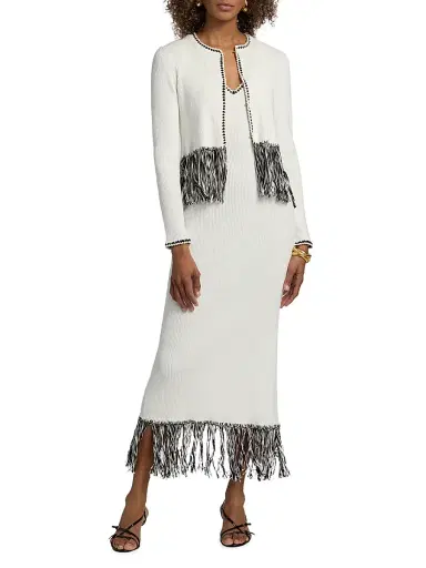 Toccin Women's Monroe Fringe-Trim Rib-Knit Cardigan - Optic Jet | Thumbnail 2 Toccin Women's Monroe Fringe-Trim Rib-Knit Cardigan - Optic Jet | Thumbnail 2