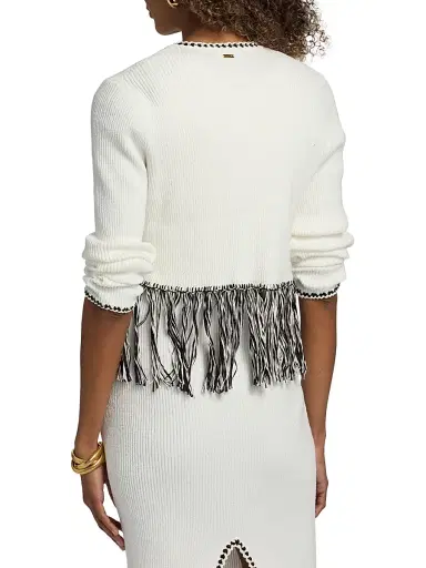 Toccin Women's Monroe Fringe-Trim Rib-Knit Cardigan - Optic Jet | Thumbnail 5 Toccin Women's Monroe Fringe-Trim Rib-Knit Cardigan - Optic Jet | Thumbnail 5