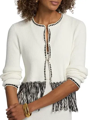 Toccin Women's Monroe Fringe-Trim Rib-Knit Cardigan - Optic Jet | Thumbnail 6 Toccin Women's Monroe Fringe-Trim Rib-Knit Cardigan - Optic Jet | Thumbnail 6