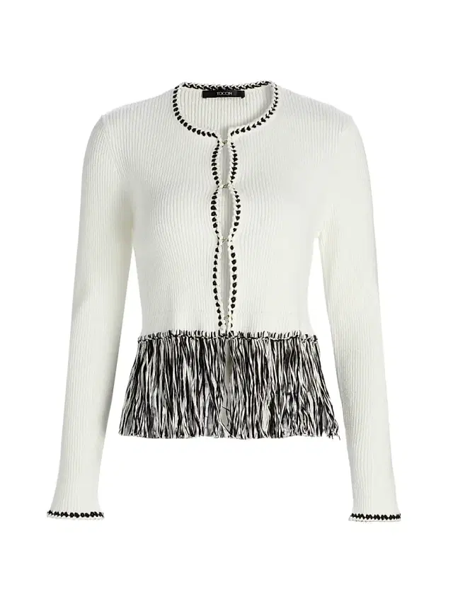 Toccin Women's Monroe Fringe-Trim Rib-Knit Cardigan - Optic Jet