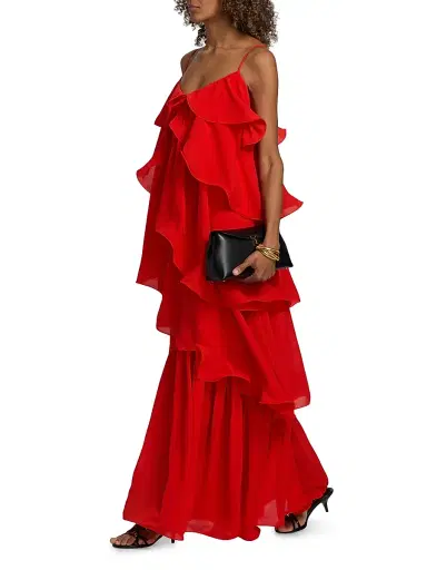 Toccin Women's Agustina Tiered Georgette Maxi Dress - Tomato | Thumbnail 2
