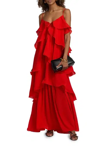 Toccin Women's Agustina Tiered Georgette Maxi Dress - Tomato | Thumbnail 3