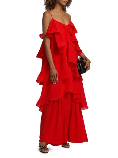 Toccin Women's Agustina Tiered Georgette Maxi Dress - Tomato | Thumbnail 4