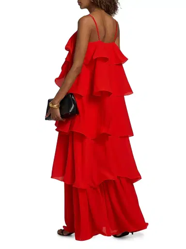 Toccin Women's Agustina Tiered Georgette Maxi Dress - Tomato | Thumbnail 5