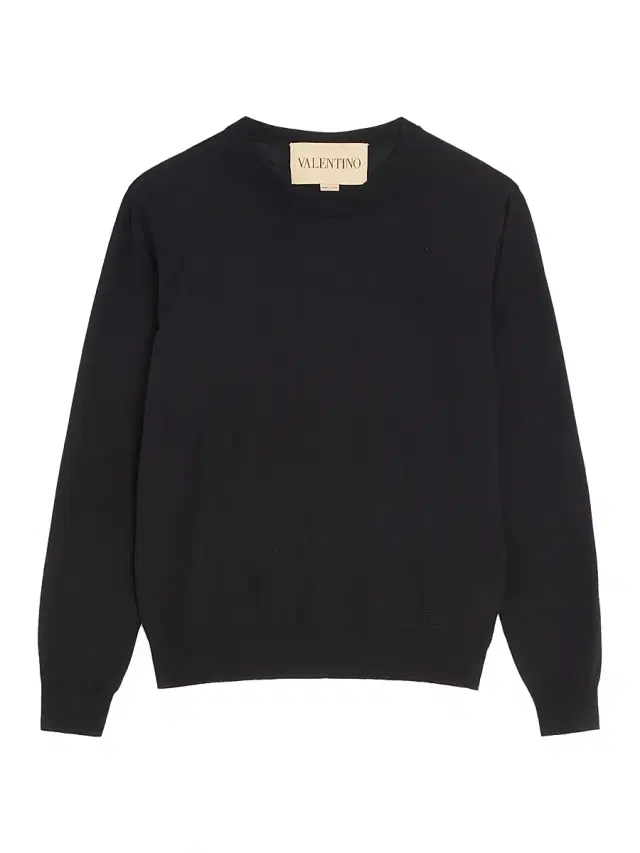 Men's Wool Sweater with VLogo Embroidery - Black