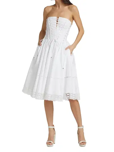 Dolce & Gabbana Women's Tuta Lace-Up Cotton Twill Dress - Bianco Ottico | Thumbnail 2