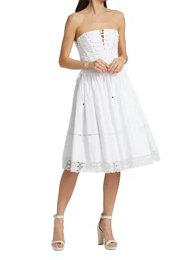 Dolce & Gabbana Women's Tuta Lace-Up Cotton Twill Dress - Bianco Ottico | Thumbnail 3