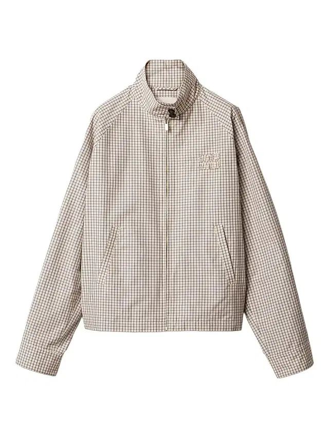 Women's Checked Technical Fabric Blouson Jacket - Beige