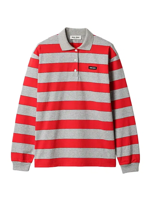 Women's Striped Jersey Polo Shirt - Red