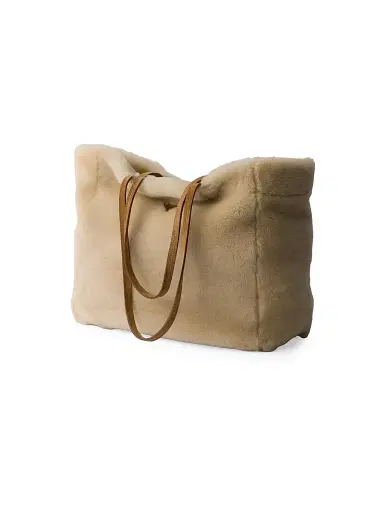 Prada Women's Shearling Tote Bag - Beige Khaki | Thumbnail 2 Prada Women's Shearling Tote Bag - Beige Khaki | Thumbnail 2
