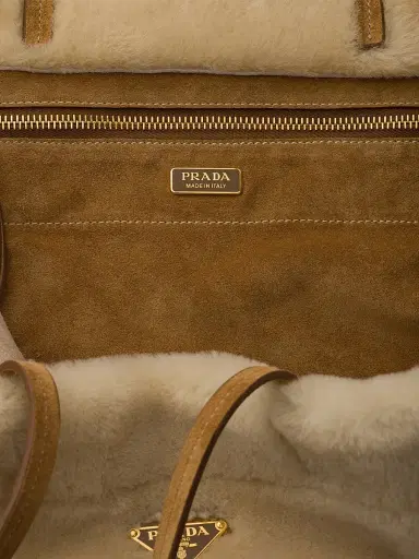 Prada Women's Shearling Tote Bag - Beige Khaki | Thumbnail 4 Prada Women's Shearling Tote Bag - Beige Khaki | Thumbnail 4