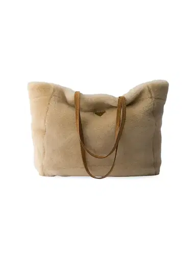 Prada Women's Shearling Tote Bag - Beige Khaki | Thumbnail 1 Prada Women's Shearling Tote Bag - Beige Khaki | Thumbnail 1