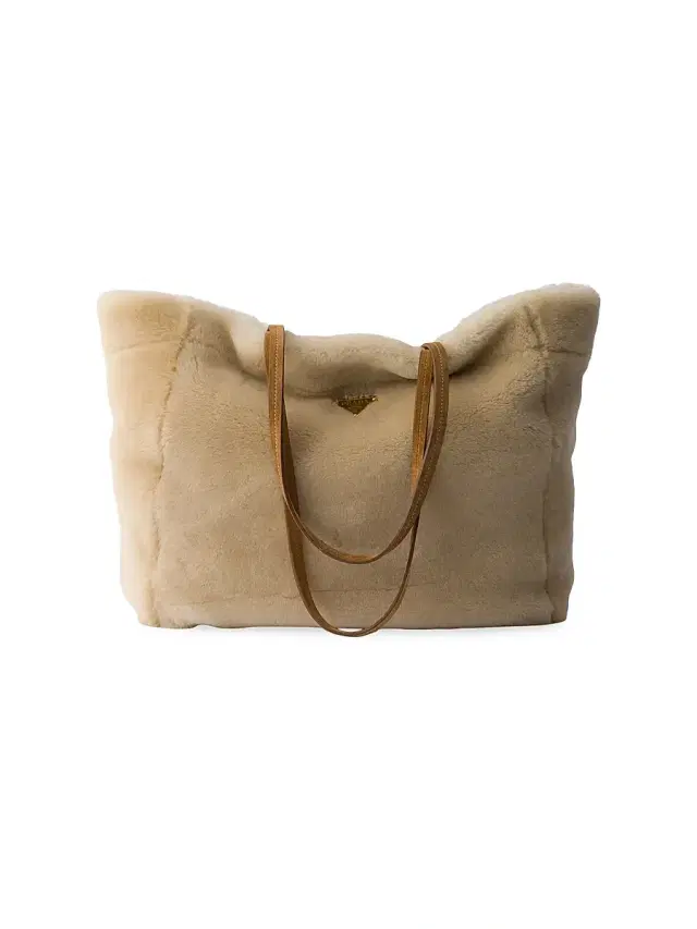 Women's  Shearling Tote Bag - Beige Khaki