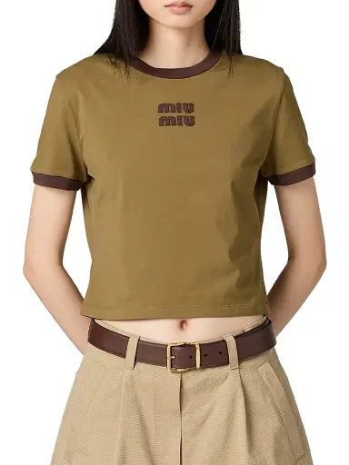 Miu Miu Women's Cotton Jersey T-Shirt - Green - Size Large | Thumbnail 2