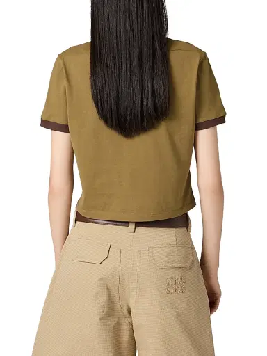 Miu Miu Women's Cotton Jersey T-Shirt - Green - Size Large | Thumbnail 3