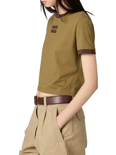 Miu Miu Women's Cotton Jersey T-Shirt - Green - Size Large | Thumbnail 4