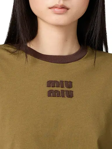 Miu Miu Women's Cotton Jersey T-Shirt - Green - Size Large | Thumbnail 5