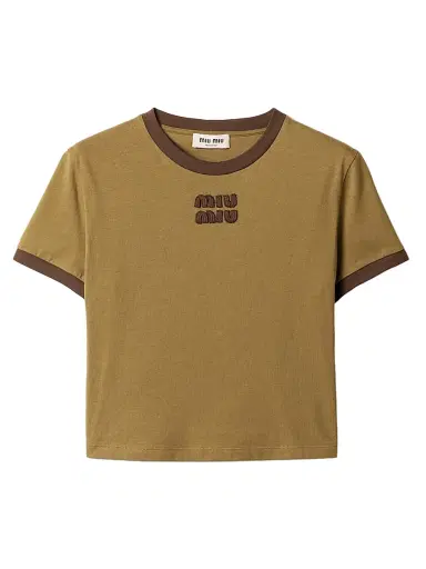 Miu Miu Women's Cotton Jersey T-Shirt - Green - Size Large | Thumbnail 1