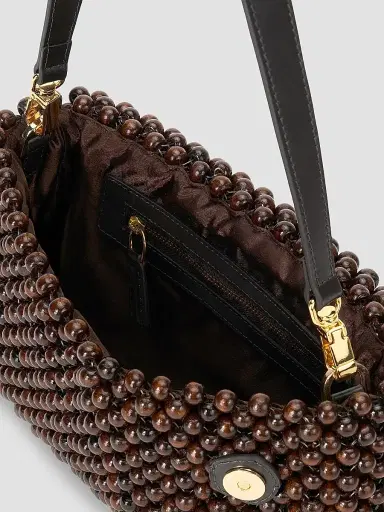 Staud Women's Timmy Beaded Wood Shoulder Bag - Dark Brown | Thumbnail 3