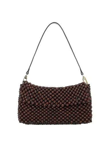 Staud Women's Timmy Beaded Wood Shoulder Bag - Dark Brown | Thumbnail 1