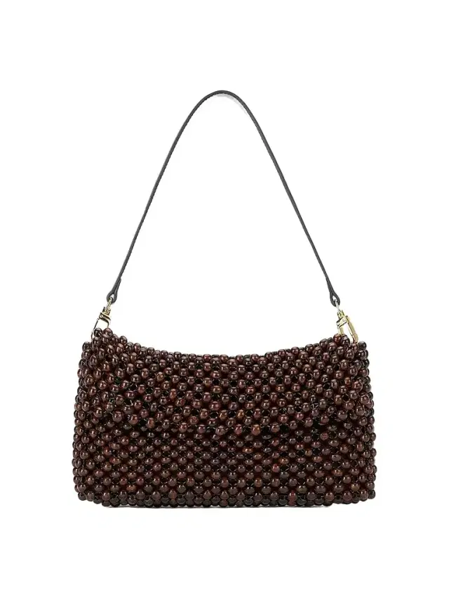 Staud Women's Timmy Beaded Wood Shoulder Bag - Dark Brown