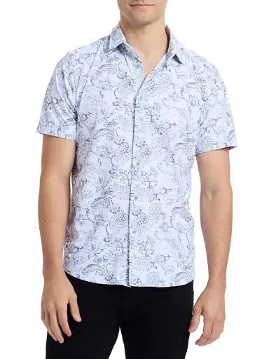 Robert Graham Men's Bascobel Floral Stretch Short-Sleeve Shirt - Light Blue - Size XXL | Thumbnail 3