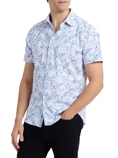 Robert Graham Men's Bascobel Floral Stretch Short-Sleeve Shirt - Light Blue - Size XXL | Thumbnail 4