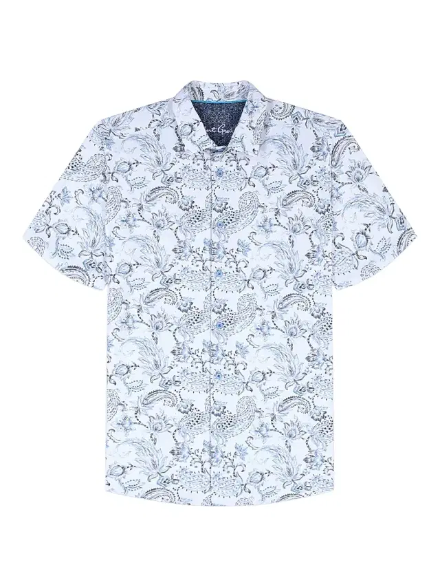 Men's Bascobel Floral Stretch Short-Sleeve Shirt - Light Blue