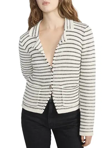 FRAME Women's The Crochet Striped Blazer - Cream Multi | Thumbnail 3