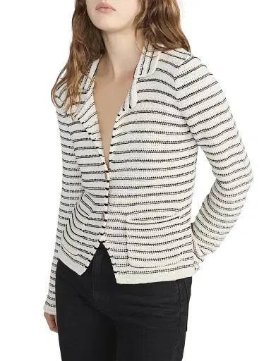 FRAME Women's The Crochet Striped Blazer - Cream Multi | Thumbnail 4